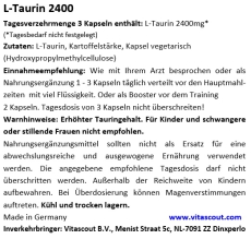 L-Taurin 2400 - 250 Kapseln vegan je 800mg - HOCHDOSIERT - BESTER PREIS IM NETZ