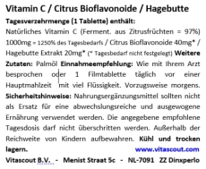 Vitamin C 1000 mg + Citrus Bioflavonoide + Rosehips/Hagebutte - 270 vegane Tabletten