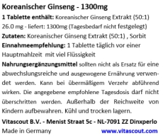270 Vegi-Tabletten Koreanischer Ginseng - PANAX Extrakt - 1300mg - HOCHDOSIERT - MADE IN GERMANY