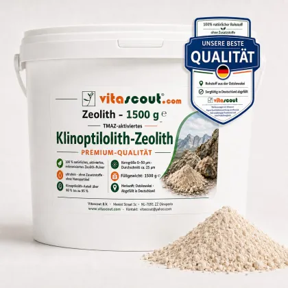 Zeolith Klinoptilolith Pulver TMAZ aktiviert 1500g VITASCOUT� DETOX - EXTRA FEIN � 25�m Zeolithpulver Mineralerde 1,5kg