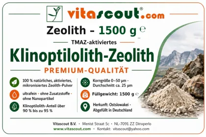 Zeolith Klinoptilolith Pulver TMAZ aktiviert 1500g VITASCOUT� DETOX - EXTRA FEIN � 25�m Zeolithpulver Mineralerde 1,5kg