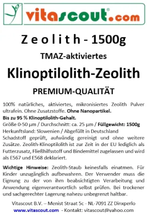 Zeolith Klinoptilolith Pulver TMAZ aktiviert 1500g VITASCOUT DETOX - EXTRA FEIN  25m Zeolithpulver Mineralerde 1,5kg