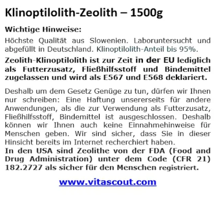 Zeolith Klinoptilolith Pulver TMAZ aktiviert 1500g VITASCOUT DETOX - EXTRA FEIN  25m Zeolithpulver Mineralerde 1,5kg