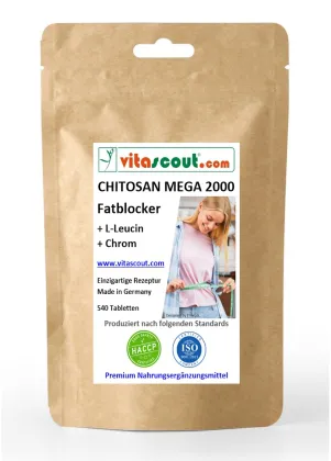 CHITOSAN 2000 Fettblocker + L-Leucin + Chrom - 540 Tabletten - Einzigartige Formel