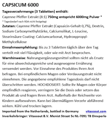 CAPSICUM 6000 Extrakt 1000 Tabletten Capsaicin aus Cayenne-Pfeffer Extrakt 8:1