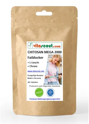 CHITOSAN 2000 Fettblocker + L-Leucin + Chrom - 365 Tabletten - Einzigartige Formel