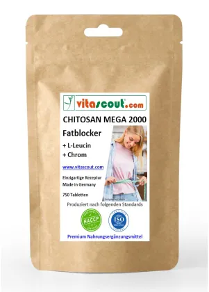 CHITOSAN 2000 Fettblocker + L-Leucin + Chrom - 750 Tabletten - Einzigartige Formel