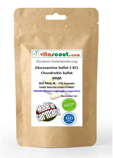 Glucosamine Sulphat 2 KCL - Chondroitin Sulphat - MSM - 270 hochdosierte Kapseln - Rundum-Gelenknahrung