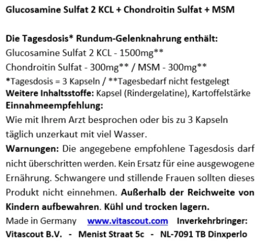 Glucosamine Sulphat 2 KCL - Chondroitin Sulphat - MSM - 270 hochdosierte Kapseln - Rundum-Gelenknahrung