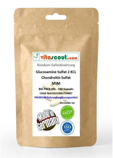Glucosamine Sulphat 2 KCL - Chondroitin Sulphat - MSM - 540 hochdosierte Formel Kapseln - Rundum-Gelenknahrung
