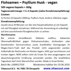 500 Kapseln Flohsamen / Flohsamenschalen VEGAN - Psyllium Husk - pflanzlich - PREMIUMQUALITT