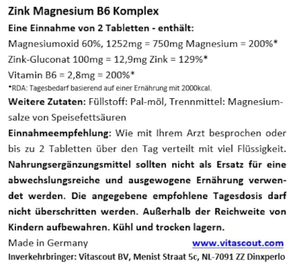 Zink Magnesium Vitamin B6 Komplex 720 Tabletten - MADE IN GERMANY - LABORGEPRFT