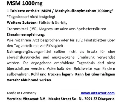 MSM - 1000mg - 540 Tabletten - MSM in besonders reiner Form - MADE IN GERMANY - LABORGEPRFT