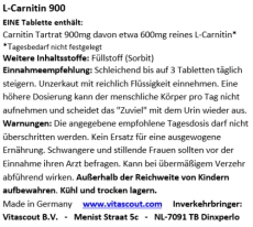 L-Carnitin 270 Tabletten - 900mg Carnitin Tartrat PRO TABLETTE - Made in Germany - OHNE MAGNESIUMSTEARAT - SUPERHOCHDOSIERT