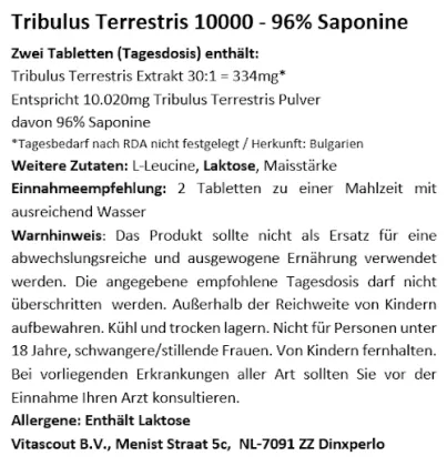 Tribulus Terrestris 10000 - 180 Kapseln EXTRAKT mit 96% Saponinen - LABORGEPRFT