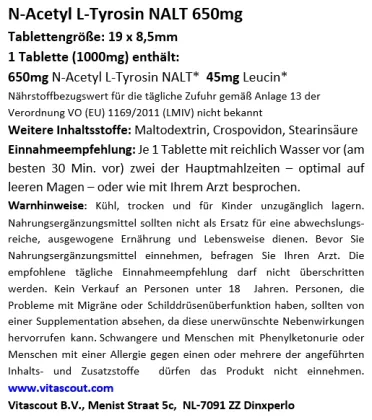 N-Acetyl L-Tyrosin NALT 650mg - 380 vegetarische Kapseln