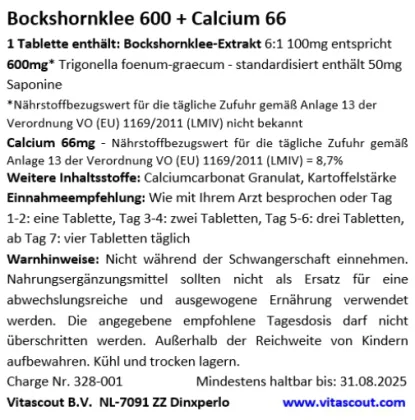 Bockshornklee / Fenugreek-Extrakt 600 + Calcium - 190 vegane Tabletten