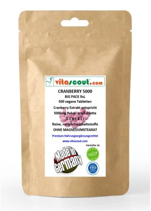 500 Tabletten Cranberry Extrakt 5000 vegan - OHNE MAGNESIUMSTEARAT - VITASCOUT