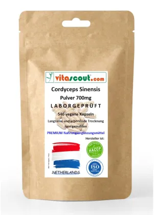 CORDYCEPS sinensis 700mg - 540 Kapseln - vegan - Pilzpulver aus dem Mycel - Vitalpilz - Nachhaltige Qualitt in DEUTSCHLAND LABORGEPRFT