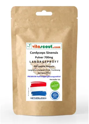 CORDYCEPS sinensis 700mg - 360 Kapseln - vegan - Pilzpulver aus dem Mycel - Vitalpilz - Nachhaltige Qualitt in DEUTSCHLAND LABORGEPRFT