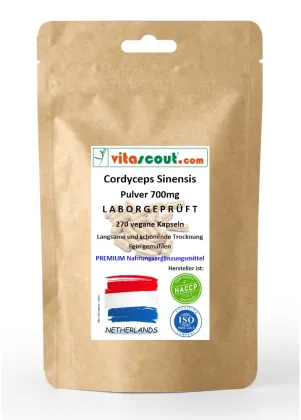 CORDYCEPS sinensis 700mg - 270 Kapseln - vegan - Pilzpulver aus dem Mycel - Vitalpilz - Nachhaltige Qualitt in DEUTSCHLAND LABORGEPRFT
