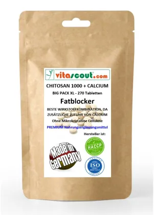 CHITOSAN MEGA 1000 + CALCIUM - 270 Tabletten OHNE MAGNESIUMSTEARAT - no Kapseln