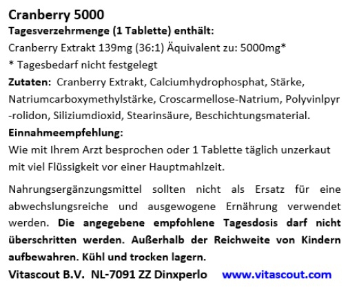 250 veget. Tabs Cranberry Extrakt 5000 - OHNE MAGNESIUMSTEARAT
