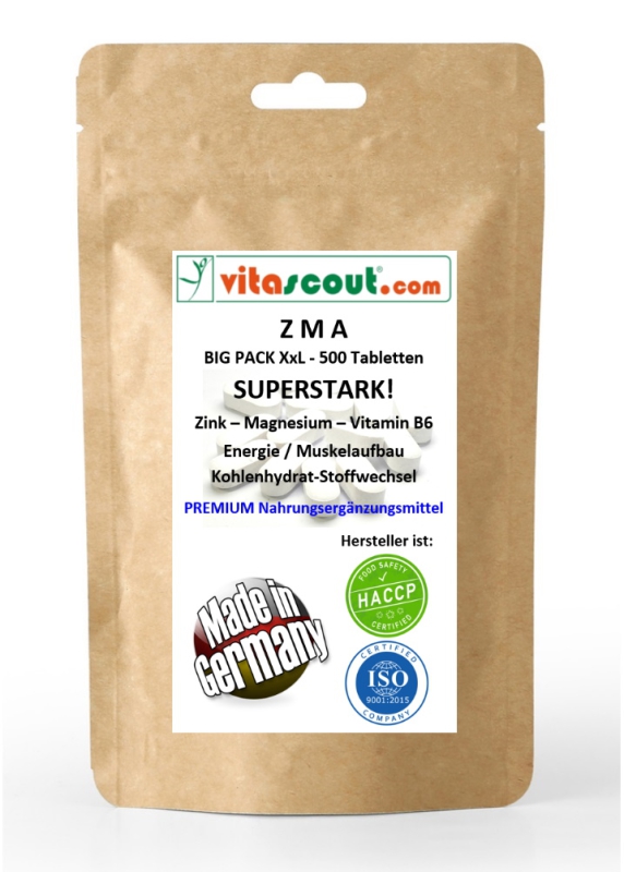 ZMA - 500 Tabletten - Zink Magnesium Vitamin B6 - MADE IN GERMANY - LABORGEPRÜFT