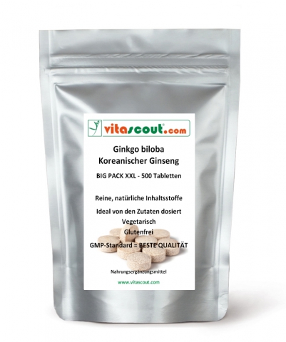 500 veg. Tabl. - Ginkgo biloba & Panax Koreanischer Ginseng - Formula-MIX 4000mg - HOCHDOSIERT - PN: 010528