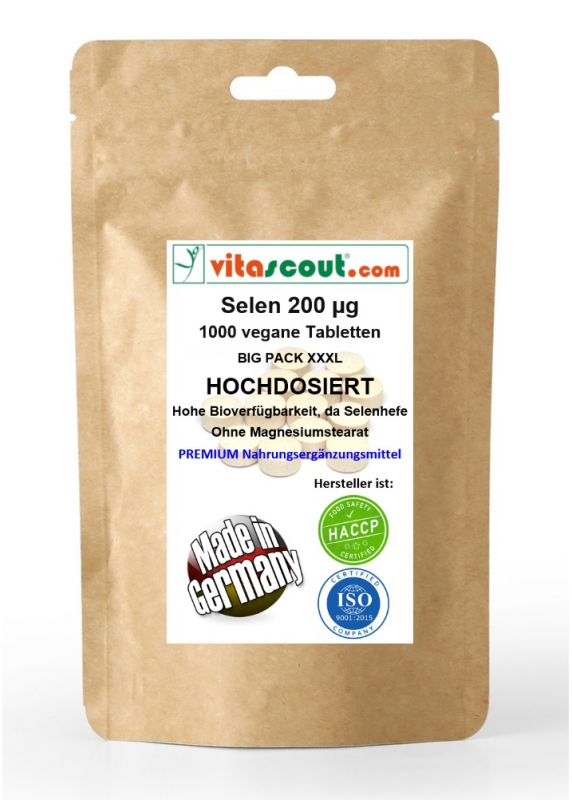 Selen aus Selenhefe - 1000 Tabletten - MADE IN GERMANY - LABORGEPRFT - VEGAN