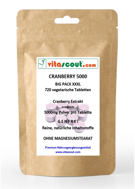 720 veget. Tabletten Cranberry 5000 - OHNE MAGNESIUMSTEARAT - BESTER PREIS IM NETZ