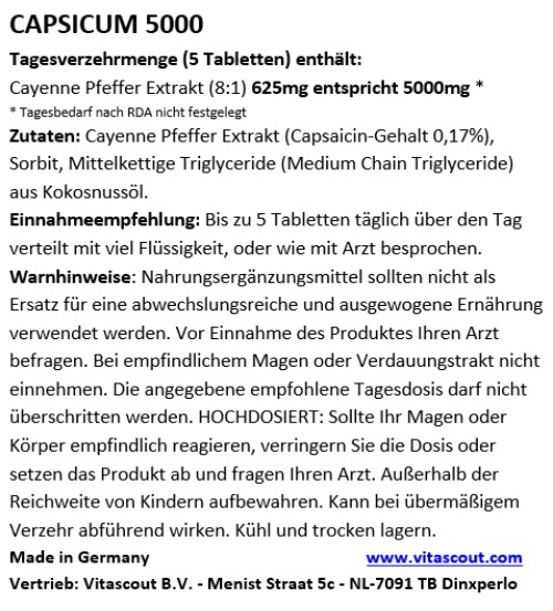 CAPSICUM 5000 Extrakt 270 Tabletten Capsaicin aus Cayenne-Pfeffer MADE IN GERMANY