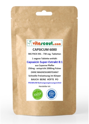 CAPSICUM 5000 Extrakt 750 Tabletten Capsaicin aus Cayenne-Pfeffer MADE IN GERMANY