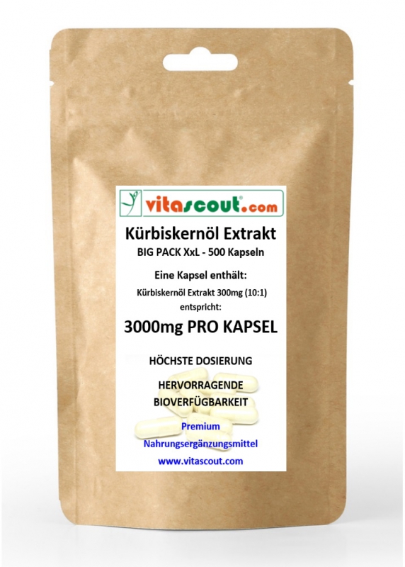 500 Kapseln Krbiskernl Extrakt 3000 (aus 300mg Extrakt 10:1) - HOCHDOSIERT! - PN: 010142