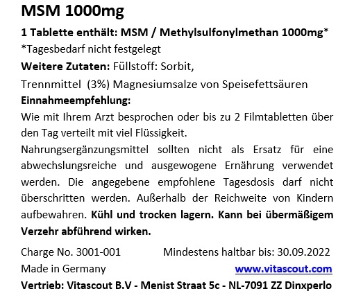 MSM - 1000mg - 365 Tabletten - MSM in besonders reiner Form - MADE IN GERMANY - LABORGEPRÜFT