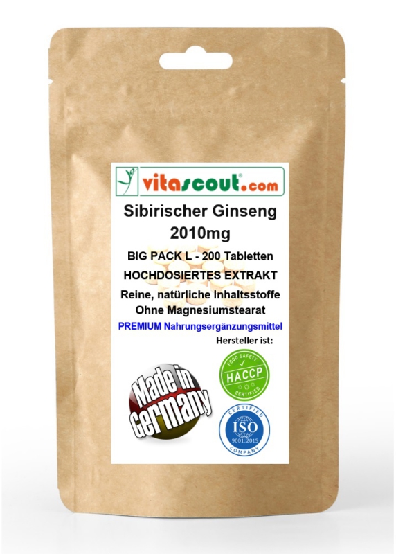 Sibirischer Ginseng Extrakt 200 Tabletten á 1000mg - SB*: Taigawurzel, Potenz, Kraft, Energie