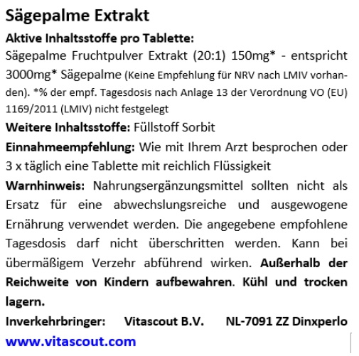 Saw Palmetto Extrakt 1000 Tabletten Sägepalme 3000 HOCHDOSIERT MADE IN GERMANY - OHNE MAGNESIUMSTEARAT
