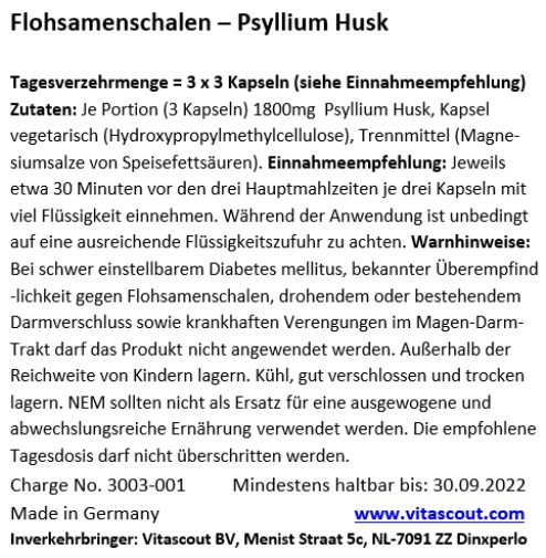 365 Kapseln Flohsamen / Flohsamenschalen - MADE IN GERMANY - LABORGEPRFT - vegane Kapsel