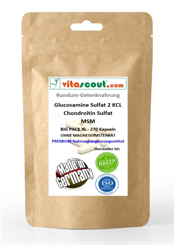 Glucosamine Sulphat 2 KCL - Marine Chondroitin Sulphat - MSM - 270 hochdosierte Formel Tabletten - Rundum-Gelenknahrung