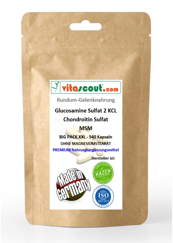 Glucosamine Sulphat 2 KCL - Marine Chondroitin Sulphat - MSM - 540 hochdosierte Formel Kapseln - Rundum-Gelenknahrung