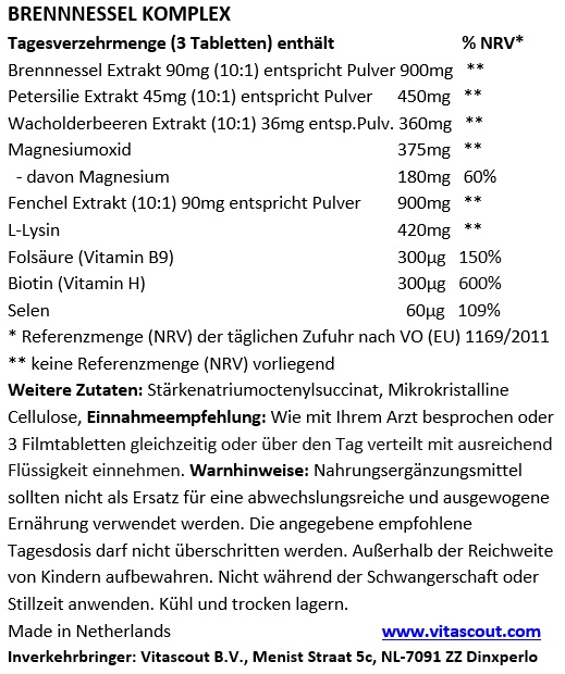 Pflanzlicher BRENNNESSEL KOMPLEX - 360 Filmtabletten vegi Entwsserungstabletten - HCHSTE DOSIERUNG