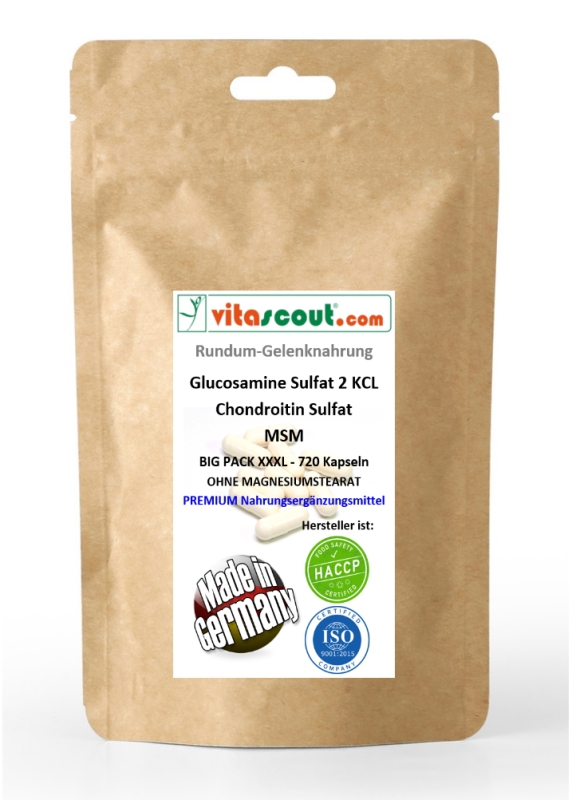 Glucosamine Sulphat 2 KCL - Marine Chondroitin Sulphat - MSM - 720 Kapseln